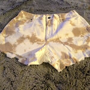 Aerie Tie-Dye Cream and Brown Jean Shorts